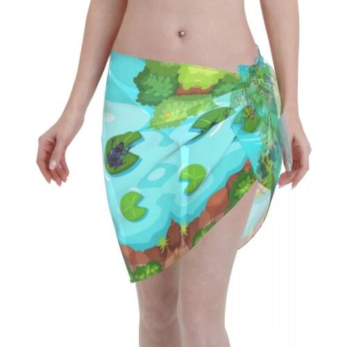 2021 Beach Bikini Cover Ups Wrap Skirt Exotic Frogs Lotus Leaves Pond Women Bathing Suit Sexy Swimsuit Beachwear