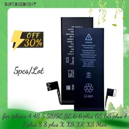 5 pcs Bateria for iphone 6s 8 6 plus 5s se 6 4 4s 5 5c xr xs max 7 x Battery Replacement Batterie for iphone 7 plus 8 Wholesale