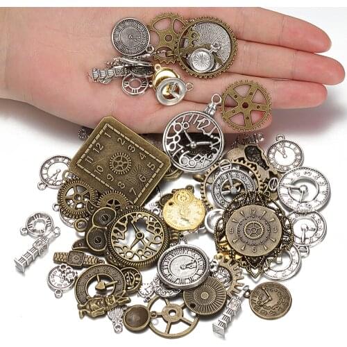 50g 100g Mixed Charms Pendants Vintage Antique Bronze Clock Bell Bracelets Necklace Craft Metal Zinc Alloy DIY Jewelry Making