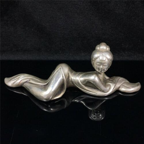 7.68"Exquisite Chinese White copper Handmade people pen rack