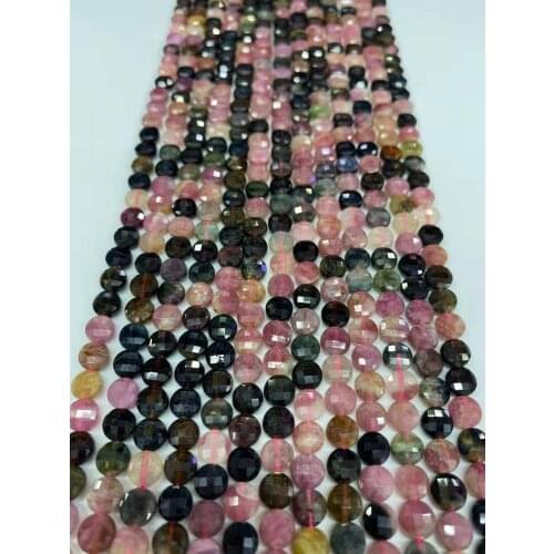 AAAA natural stone color tourmaline double turtle surface cut surface Natural stone jewelry DIY boutique length of 38cm