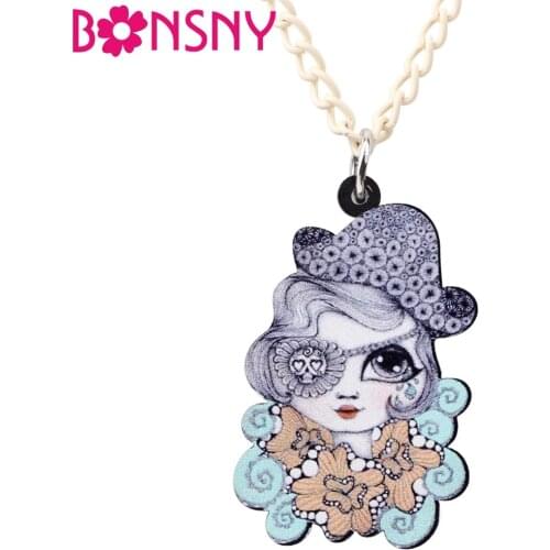 Bonsny Acrylic Halloween Skull Lady Necklace Pendant Chain Collar Choker Fashion Jewelry Charms For Women Girls Accessories Bulk