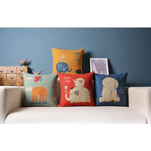 American Cartoon Animal Cushion Cover Elephant Pillow Cover Home Decorative Pillows Linen Pillow Case Office Sofa Cushion Cover
