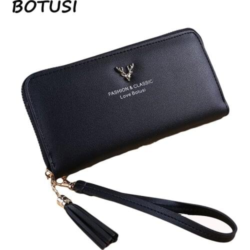 BOTUSI Fashion Christmas Deer PU Leather Women Wallets High Quality Designer Zipper Long Wallet Wristlet Handbags Long Money Bag