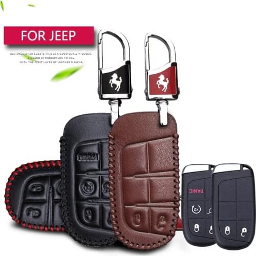 Real Leather Car Key Case Cover For Jeep Grand Cherokee Wk2 Compass Renegade Liberty Wrangler JK Patriot Key Ring Chain Styling