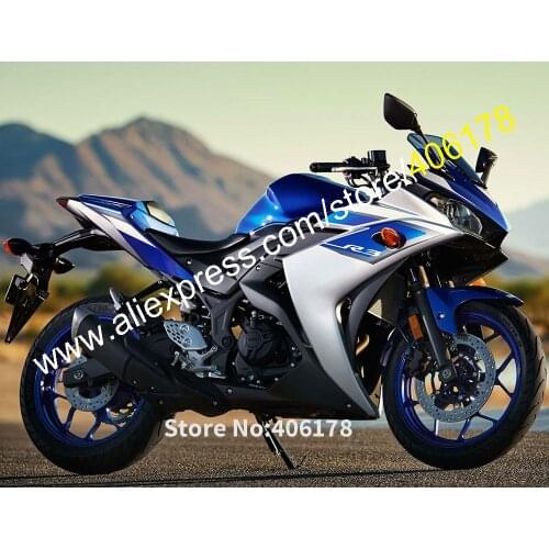 For Yamaha R25 R 25 15 16 R3 R 3 2015 2016 2017 Blue Sliver ABS Aftermarket Motorcycle Fairing Kit (Injection Molding)