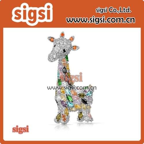Elegant Cute multi Crystal Rhinestone Bronze Giraffe animal Brooch Scarf Pin Womens Gift Jewelry