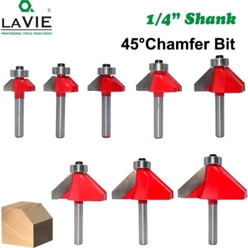1pc 6mm or 6.35mm Shank 45 Degree Chamfer Router Bit Edge Forming Bevel Woodworking Milling Cutter for Wood Bits MC01130