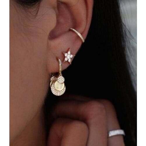 Huggie hoop with round charm earring for women european fashion jewelry micro pave cz disco dots charming earrings