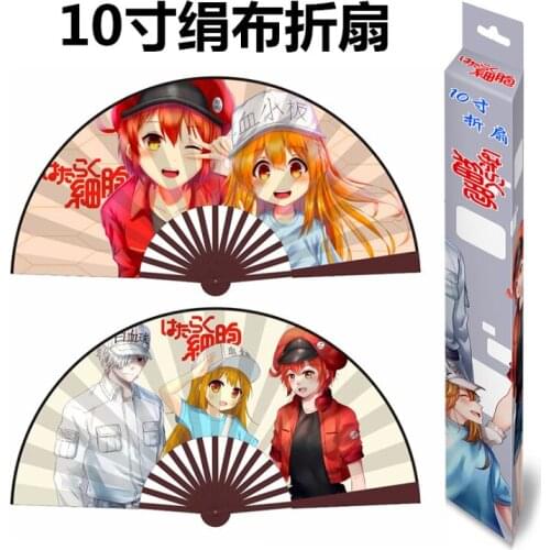 Work cell folding fan toy 10"/33cm Anime cell at work Bamboo Silk Cloth Hardcover Hand Fan toy gift