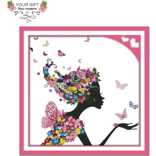 Joy Sunday Free Shipping Counted and Stamped Flower Woman Needlework Embroidery Cross Stitch kits for Home Decoration R217(1)