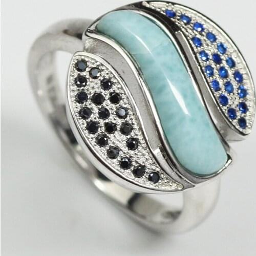JZR0160 natural opal and blue and White zircon 925 Sterling Silver fashion Jewelry Ring Size 6 7 8 9 10