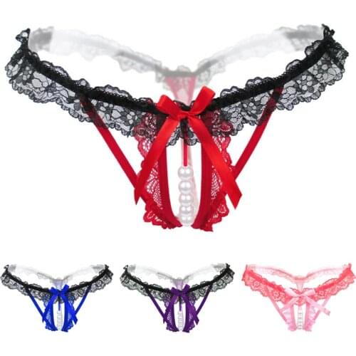 Cool Sexy Seamless Underwear Lace Thongs Womens Lady Pants Sexy Pearl G-String Women Crotchless Breathable Sleepwear