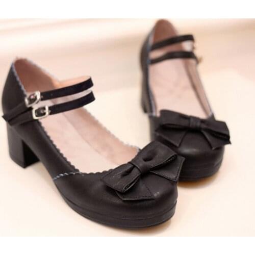 Lolita lace Mori girl Lolita High Heel Student Shoes Vintage Sweet princess Shoes Bow cos jk Anime Lolita Shoes cos Lolita loli