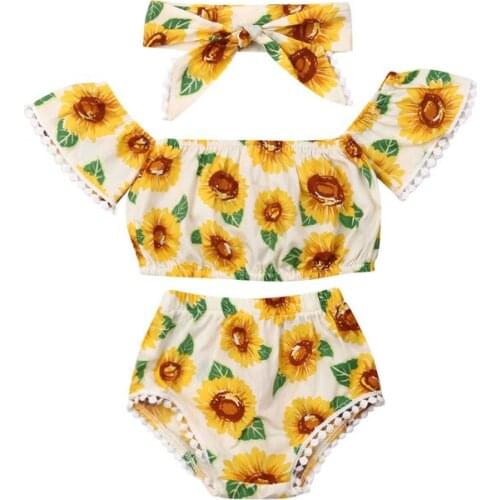Summer Newborn Baby Girl Clothes Tassel Flower Clothes Tops+Shorts+Headband Outfits 3Pcs Set Sunsuit