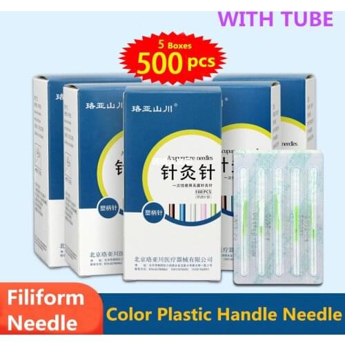 Filiform Needle Small 0.12*15 Sharp Acupuncture Needle With Guide Tube Colrors Plastic Handle Body Face Beauty Micro needle 500