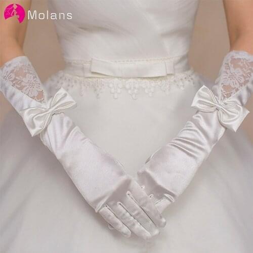 MOLANS Matte Satin Bridal Gloves Short Lace Trim Ivory Wedding Bridal Accessory Wrist Length Wedding Glove