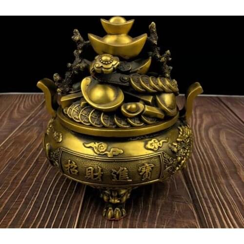 Copper Dragon Phoenix Piggy Bank Yuanbao Incense Burner Lucky Jinbao Cornucopia Brass Ornaments Household Town House