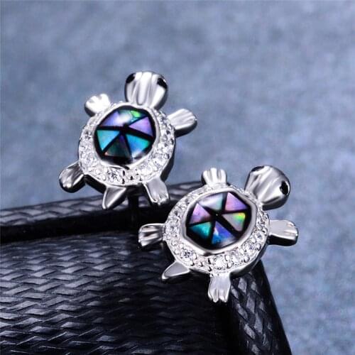 Cute Female Turtle Animal Stud Earrings Classic Rainbow Zircon Party Wedding Earrings Fashion Sterling Silver Earrings For Women