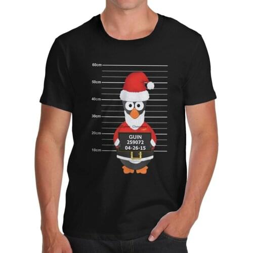 Mens Christmas Santa Guin The Penguin Mugshot Funny Cotton T-Shirt