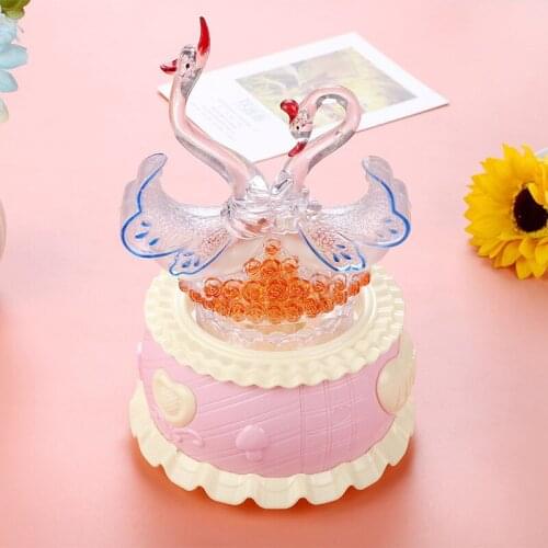 Music Box Rotating Swan Crystal Ornaments Flash Students Birthday Gifts Presents Ornaments Musical Boxes Colorful Led Light