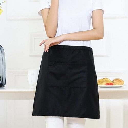 Soft Practical Pockets Waist Server Apron Cotton Half Apron Washable for Cafe