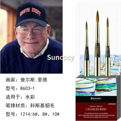 Escoda Reserva 8608 brush set - (1212 Series size 6 10 12) Pure Kolinsky-Tajmyr, 8610 set Watercolor gouache brush