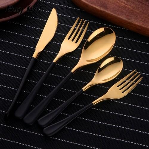 Black Gold Flatware Set Forged 18/8 Luxury Cutlery Set Stainless Steel Utensils Kitchen Dinnerware Knife Fork Spoon Set C283