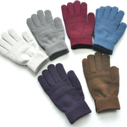 New Fashion Winter Knitted Thick Full Finger Gloves Men Women Simple Solid Color Outdoor Windproof Mittens Stretchy Hand Warmer