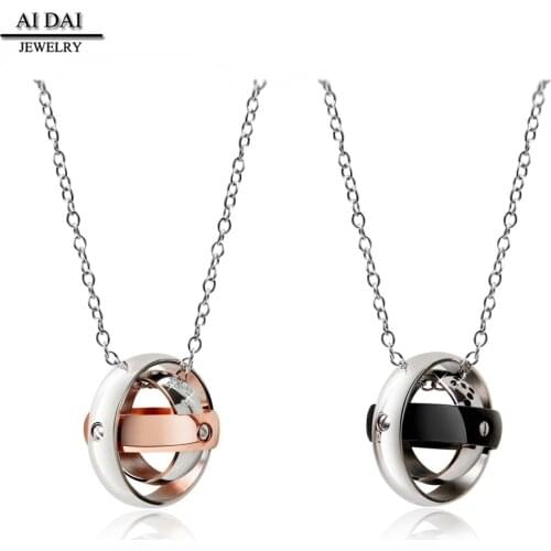 Couple Necklace Male Trend Hip Hop Interlocking Rotatable Titanium Steel Necklace Pendant Ornament