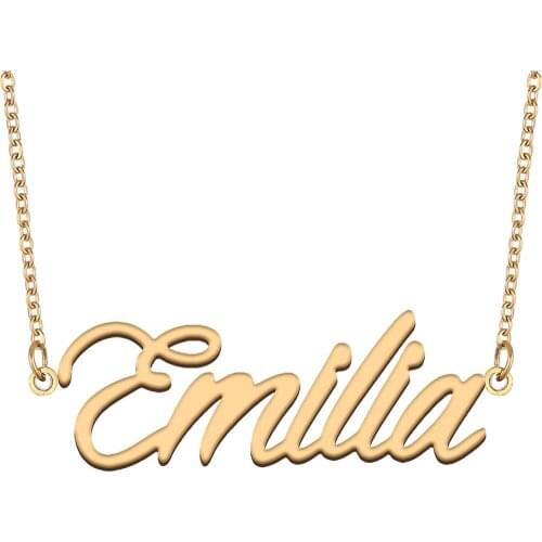 Emilia Name Necklace for Women Stainless Steel Jewelry 18k Gold Plated Nameplate Pendant Femme Mother Girlfriend Gift