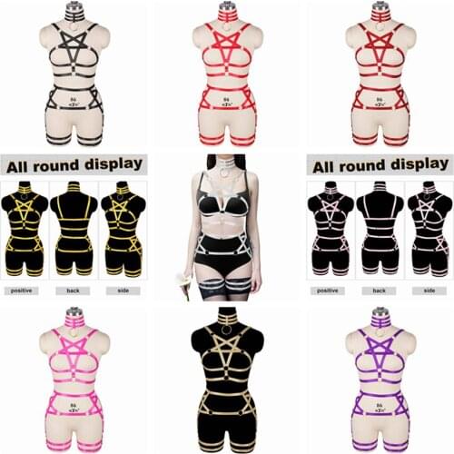 Pentagonal Tops Collar Accessories Full Body Harness For Women Sexy Lingerie Slim Adjust Size Dress Dance Rave Costume Garters