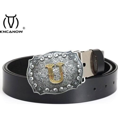 Belts For Men 100% Genuine Leather U Letter High Quality Casual Jeans Belt Cowskin Belt Cowboy Waistband Cinturon Cuero Hombre