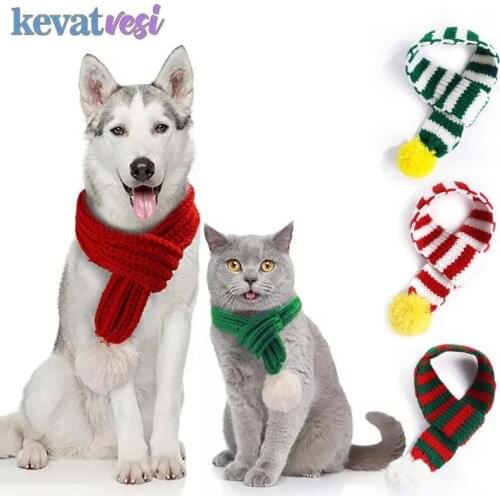 Christmas Pet Knitted Scarf Winter Warm Dog Bib Collar Cute Pet Cat Neckerchief Saliva Towel Chihuahua Grooming Dog Accessories