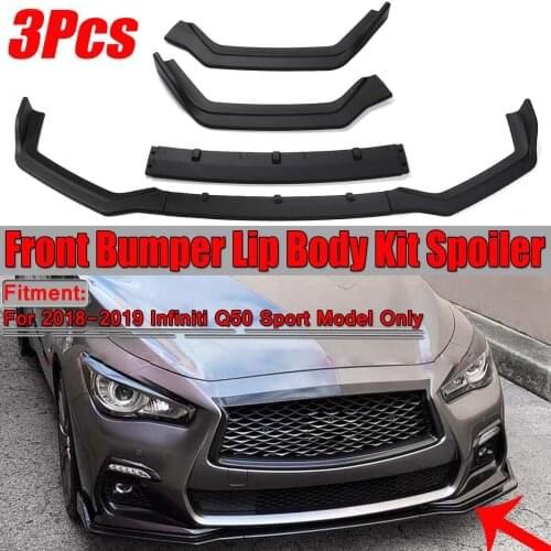 3PCS Detachable Car Front Bumper Lip Spoiler Body Kit Diffuser Splitter Lip Guard Cover For Infiniti Q50 Sport Model 2018 2019