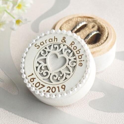 Personalized Wedding Ring Box Custom Wood Ring Box Rustic Engagement Box White Ring Holder Bearer Wedding Gift