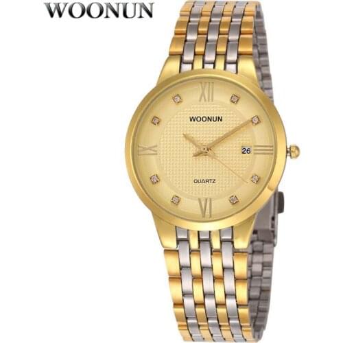 WOONUN Business Men Watches Mens Watches Top Brand Luxury Diamond Quartz Watches For Men Full Steel Gold Watch Relogio Masculino