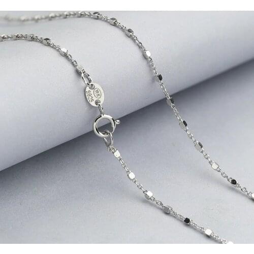 Solid Silver Necklace for Women Korean Chain 1.3g Bead Chain Necklace 925 Silver Chain Women Bead Necklace 18K White Gold Plated