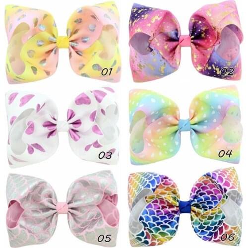12 pcs/lot, 8" Colorful Print Ribbon Bow Hair Clips , Girls Hair Accessory Birthday Party Gift