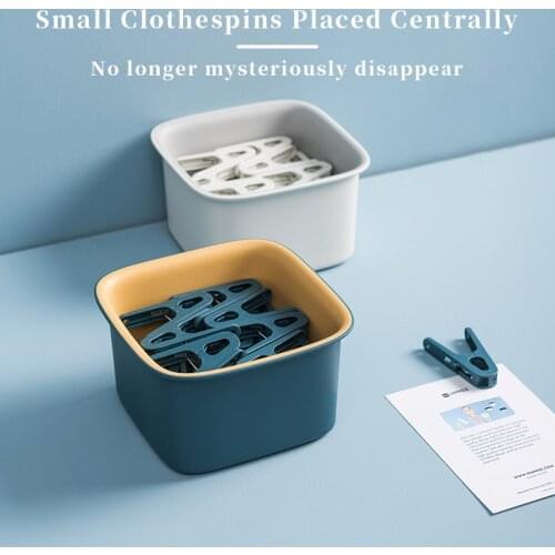 15 Clips and Two-color Clothespin Anti-lost Storage Basket Household Windproof Non-slip Clothes-peg Drying Sock Clothes Pins Box