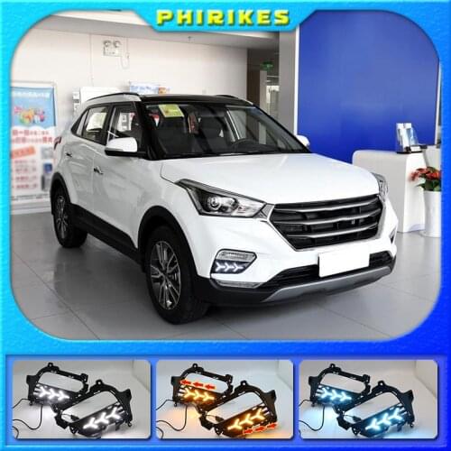 2PCS For Hyundai Creta IX25 2017 2018 2019 2020 DRL LED Daytime Running Light fog lamp Cover DRL with yellow turn signal