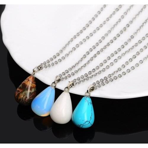 30mm Assorted Mixed Natural Stone Water Drop Pendants Choker Charms with Necklaces Jewelry Healing Crystal Free Shipping