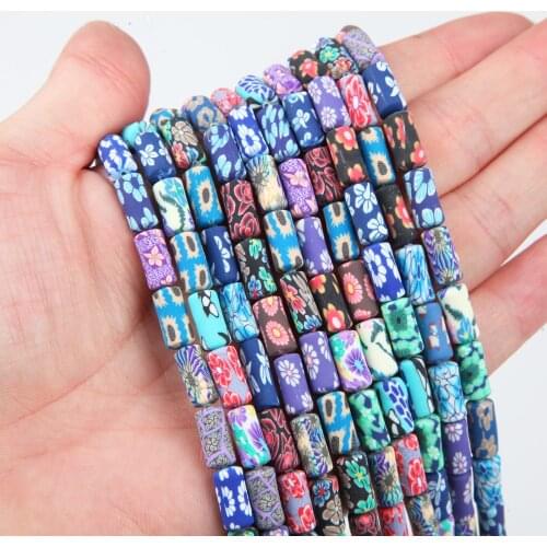 34PCS Polymer Clay Beads Mixed Color Pattern Cylindrical Loose Bead Handmade DIY Jewelry Making Necklace Bracelet Accessories