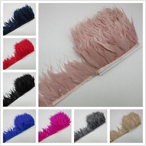 5 Yard/lot 10-15CM Ostrich Feather Trim Natural Black White Turkey Feather For Crafts Ribbon Fringe Skirt Wedding Decoration
