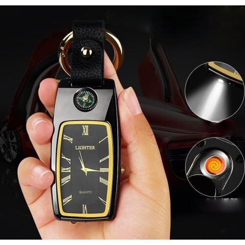 Personality Car Keychain Watch Lighter Multifunction Illuminated Rechargeable Cigarette with Compass Lighter Gadgets for Men
