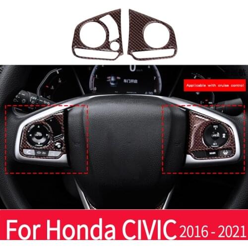 Real Carbon Fiber Steering Wheel Button Frame Cover for Honda Civic 10th Gen 2016-2021Trim Media Panel Sticker Decoration