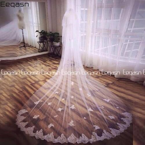 Real Photos Two Layers 3 M Bridal Wedding Veil Cathedral Lace Soft Tulle Wedding Veil with Comb White Ivory bridal headwear