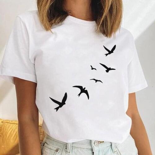 Women Bird Simple New Ladies 90s Watercolor Casual Female Clothes Tops Print Ladies Tees Tshirt Cartoon Graphic T-Shirt