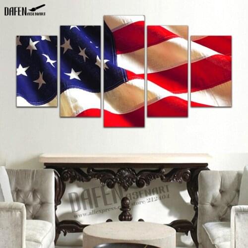 Framed Artwork Wall Picture HD Canvas Prints 5 Piece American Flag Painting Home Decoation for Living Room Over Sofa or Bed