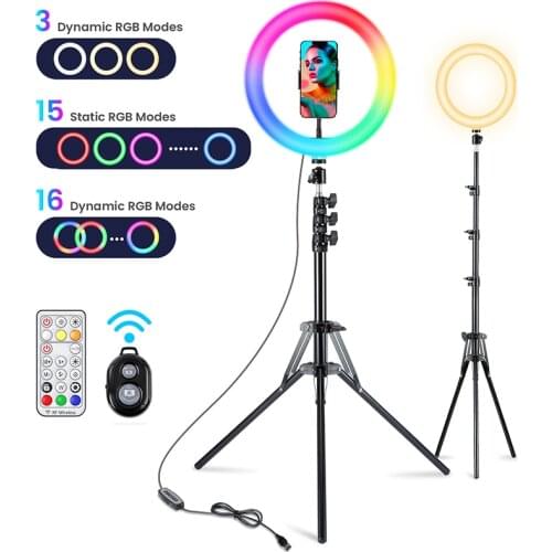 RGB 26cm Ring Light tripod LED Ring Light Selfie Ring Light with Stand RGB 26 colors video light For Youtube Tik Tok